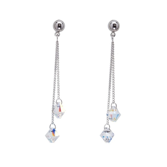 Silvertone AB Swarovski Crystal Chain Drop Earrings - Picture 1 of 1